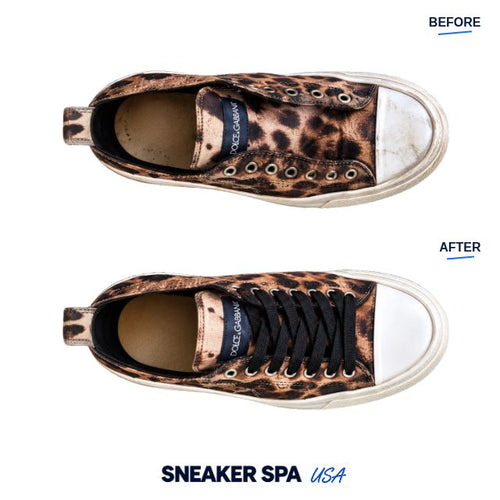 Patterned canvas sneakers before and after — Sneaker Spa USA